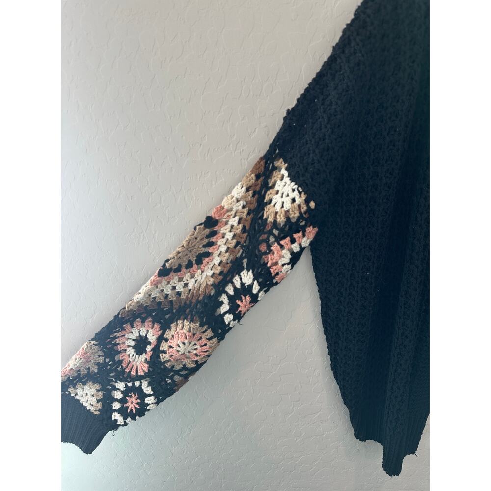 DREAMERS BY DEBUT | Black Crochet Cardigan Granny Square Sleeve NWT | S/M - Picture 3 of 8
